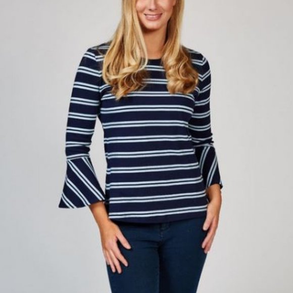 Isaac Mizrahi Tops - Isaac Mizrahi Top Womens Medium Blue White Stripe Cotton Scoop Neck Bell Sleeve